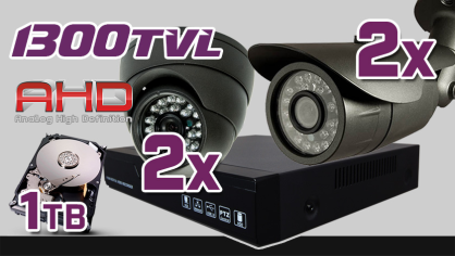 monitoring AHD 2x kamera ESDR-A1096, 2x kamera ESBR-A1696, rejestrator ES-AHD7804, dysk TB, akcesoria