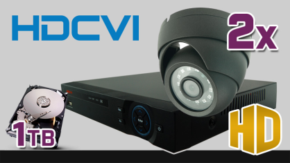 monitoring HDCVI, 2x kamera ESDR-1084, rejestrator cyfrowy HDCVI 4-kanałowy PR-HCR2104, dysk 1TB, akcesoria