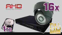 monitoring AHD, 16x kamera ESDR-2084, rejestrator cyfrowy AHD 16-kanałowy ES-AHD7016, dysk 1TB, akcesoria