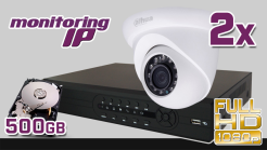 monitoring IP, FullHD, Rejestrator PR-NVR-0402mini, 2x kamera DH-IPC-HDW1220SP, dysk 500GB, akcesoria 