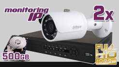 monitoring IP, FullHD, Rejestrator PR-NVR-0402mini, 2x kamera DH-IPC-HFW1220SP, dysk 500GB, akcesoria