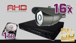 monitoring AHD, 16x kamera ESBR-2084, rejestrator cyfrowy AHD 16-kanałowy ES-AHD7016, dysk 1TB, akcesoria