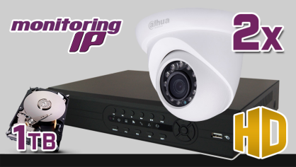 monitoring IP, Rejestrator IP PR-NVR0405, 2x kamera DH-IPC-HDW1120S, dysk 1TB, akcesoria
