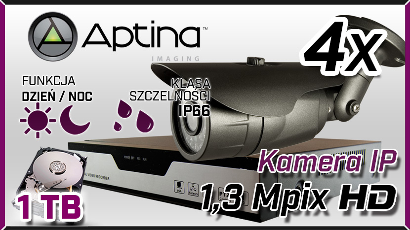 monitoring IP 4x kamera ESIP-B1613A, rejestrator ES-NVR9004, dysk 1TB, akcesoria