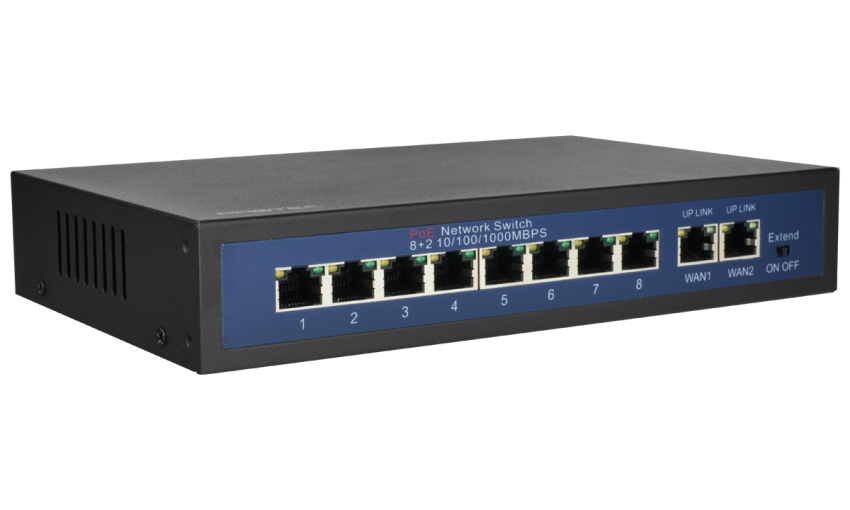 Switch PoE PR-SG108 8 portowy (8× PoE + 2× Uplink)