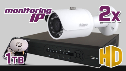 monitoring IP, Rejestrator IP PR-NVR0405, 2x kamera DH-IPC-HFW1120S, dysk 1TB, akcesoria