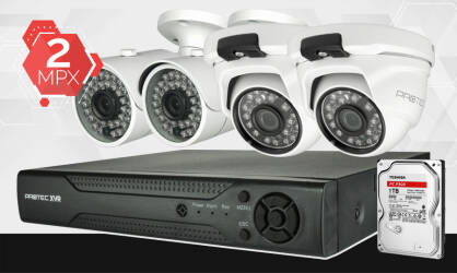 Zestaw do monitoringu 4 kamery Full HD 2Mpx, 30m noc, dysk 1TB, podgląd online, szeroki kąt