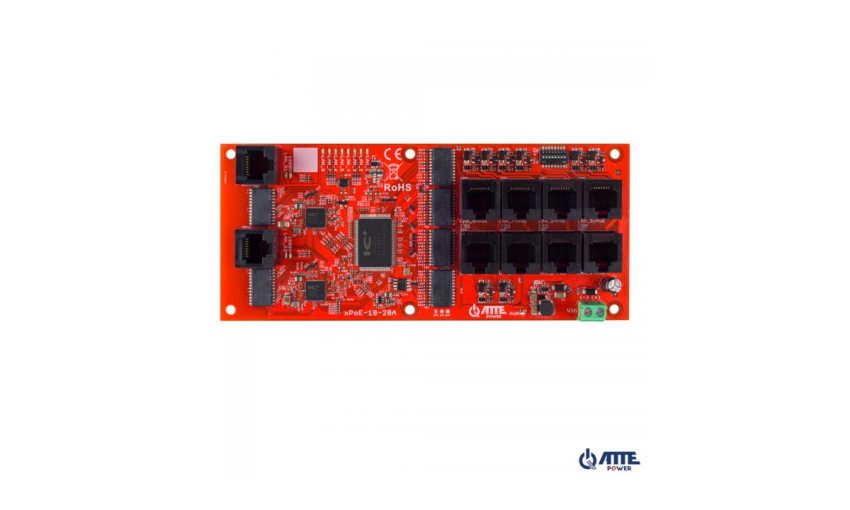 xPoE-10-20A-OF Switch PoE 10 portowy (8xPoE 10/100Mbps + 2xGigabit Uplink), bezpieczniki elektroniczne, moduł do zabudowy, bez zasilacza, typu xPoE-10-20A-OF