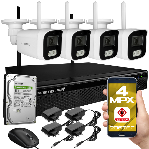 Zestaw do monitoringu bezprzewodowego WiFi 4 kamery 4 Mpx z mikrofonem, IR 25m, IP67