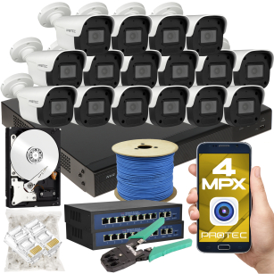 Cyfrowy zestaw do monitoringu IP - 16 kamer 4 Mpx z mikrofonem, dysk 4 TB, zasilanie PoE